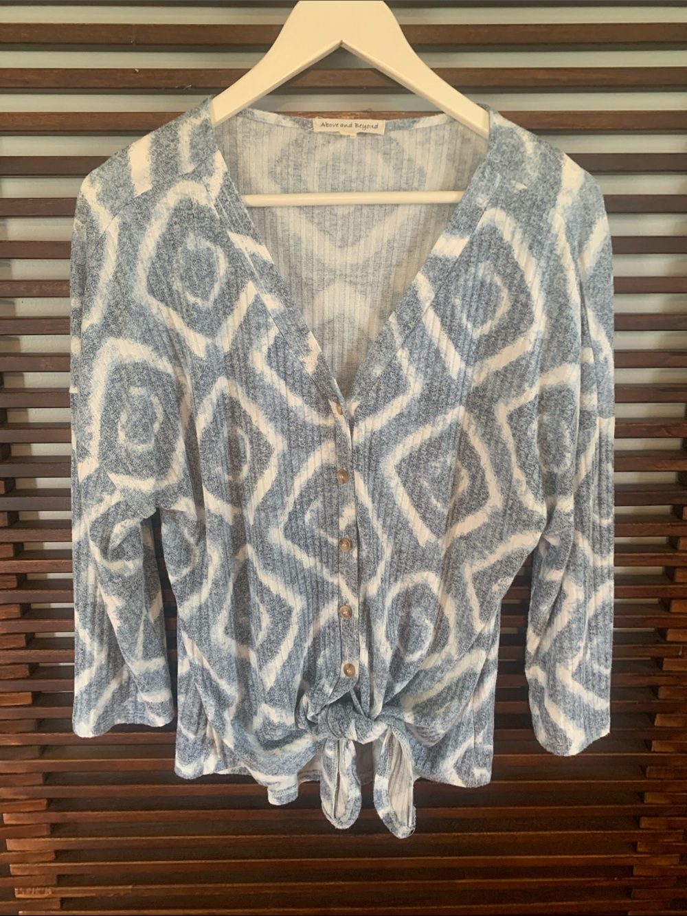 🎉NEW LISTING!🎉Above and Beyond Blue and White Tie-Front Button Shirt